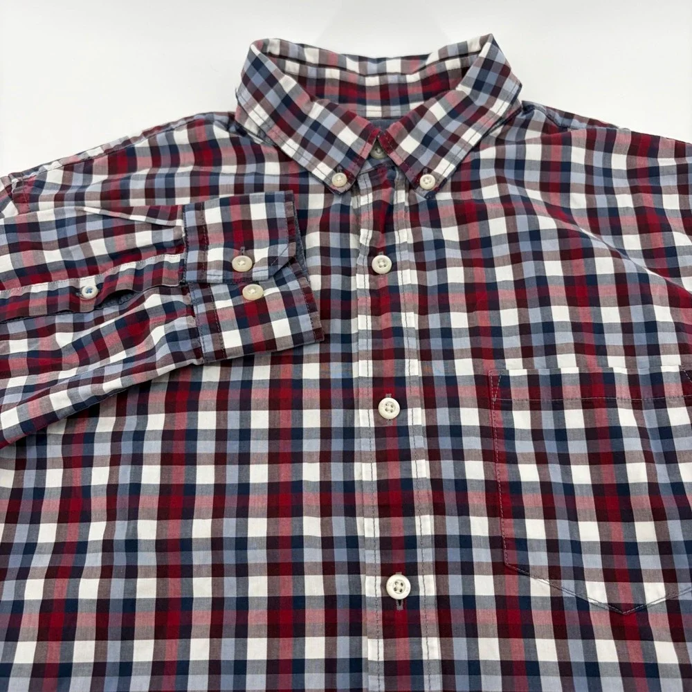 Banana Republic Grant Fit 078 Wash Shirt Red Blue Plaid Button Down Mens M